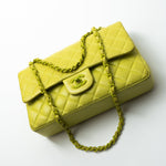 CHANEL Handbag Vintage Neon Green Lambskin Quilted Classic Flap Medium - Redeluxe