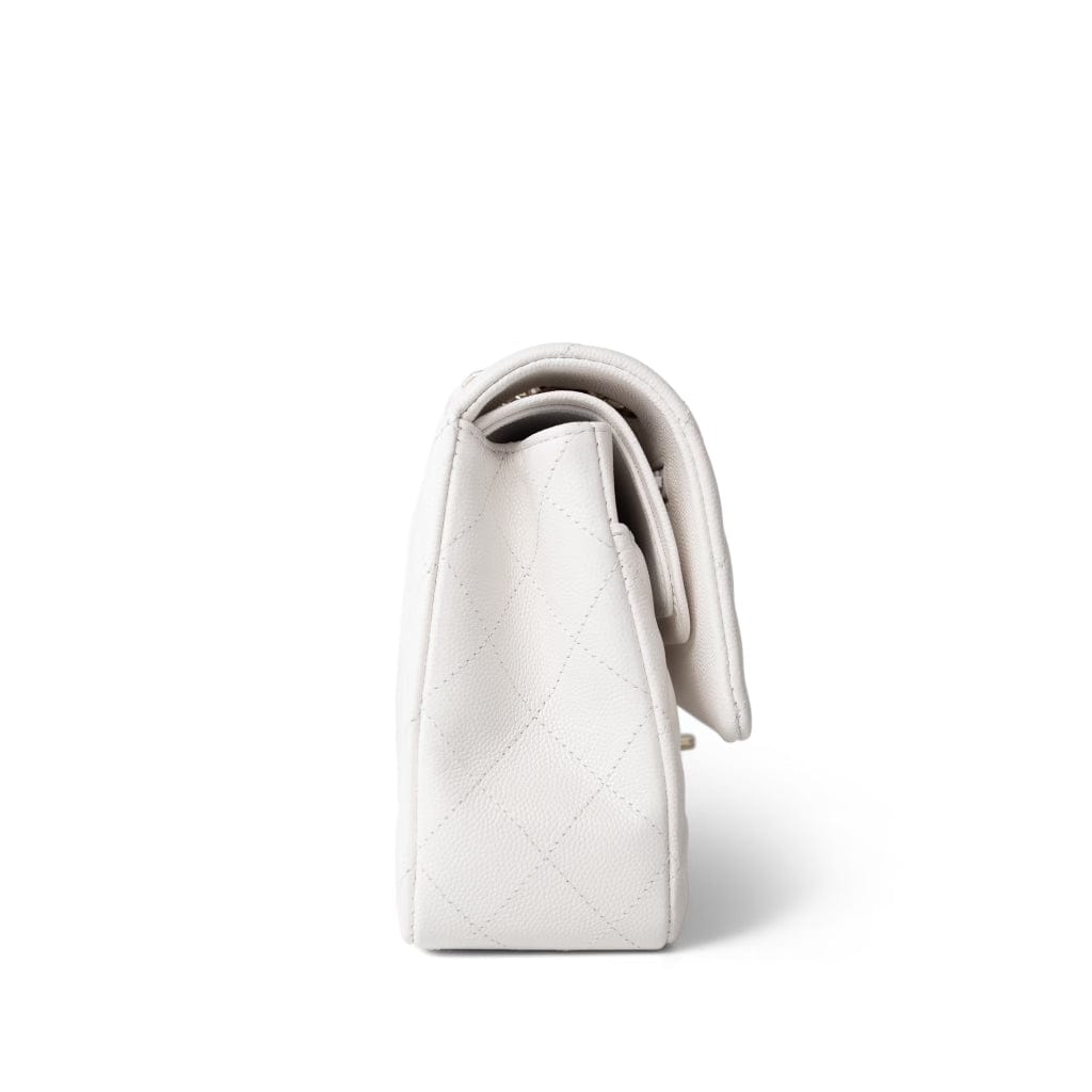 CHANEL Handbag White 20S White Caviar Quilted Classic Flap Medium Light Gold Hardware - Redeluxe