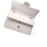 CHANEL Handbag White 21C White Caviar Quilted Classic Flap Medium Light Gold Hardware - Redeluxe