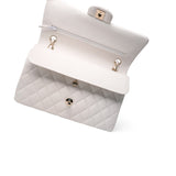 CHANEL Handbag White 21C White Caviar Quilted Classic Flap Medium Light Gold Hardware - Redeluxe
