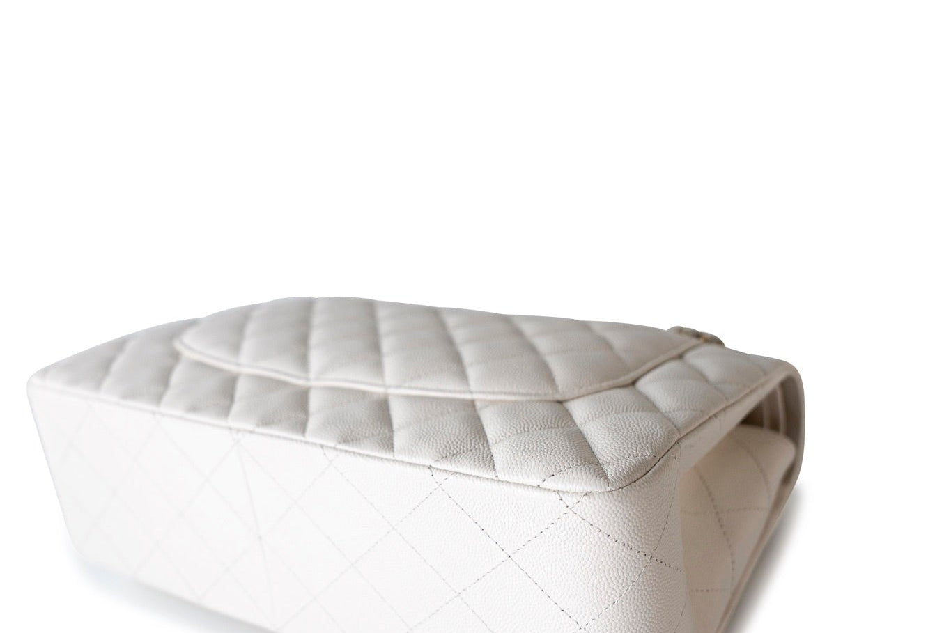 CHANEL Handbag White 21S Jumbo White Caviar Quilted Classic Flap Light Gold Hardware - Redeluxe