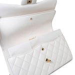 CHANEL Handbag White 21S Jumbo White Caviar Quilted Classic Flap Light Gold Hardware - Redeluxe