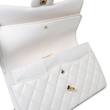 CHANEL Handbag White 21S Jumbo White Caviar Quilted Classic Flap Light Gold Hardware - Redeluxe