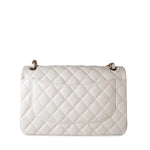 CHANEL Handbag White 21S Jumbo White Caviar Quilted Classic Flap Light Gold Hardware - Redeluxe