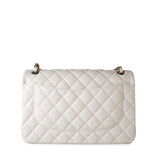 CHANEL Handbag White 21S Jumbo White Caviar Quilted Classic Flap Light Gold Hardware - Redeluxe