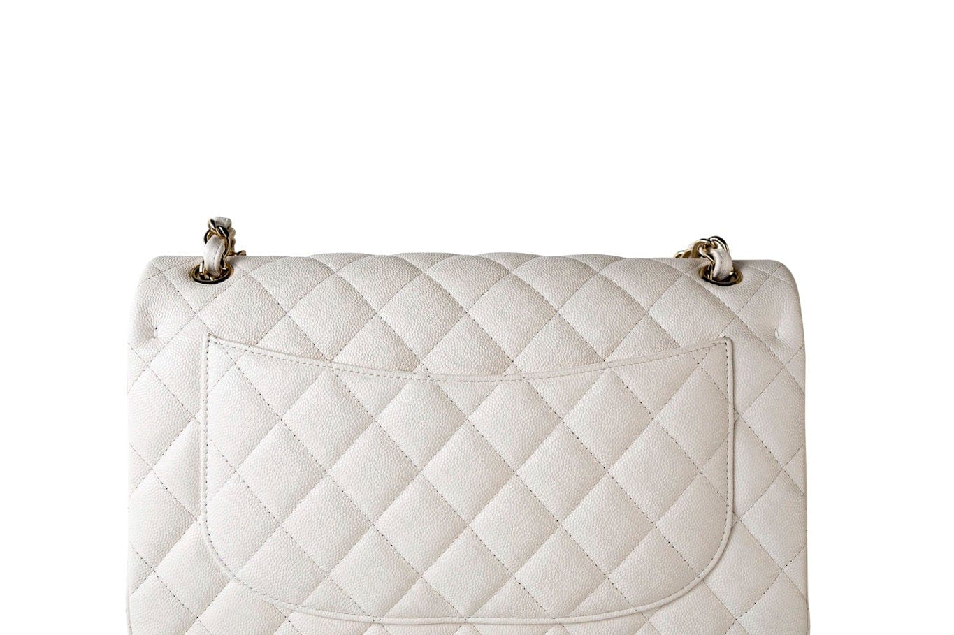 CHANEL Handbag White 21S Jumbo White Caviar Quilted Classic Flap Light Gold Hardware - Redeluxe