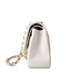 CHANEL Handbag White 21S Jumbo White Caviar Quilted Classic Flap Light Gold Hardware - Redeluxe