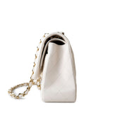 CHANEL Handbag White 21S Jumbo White Caviar Quilted Classic Flap Light Gold Hardware - Redeluxe