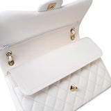 CHANEL Handbag White 21S Jumbo White Caviar Quilted Classic Flap Light Gold Hardware - Redeluxe