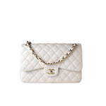 CHANEL Handbag White 21S Jumbo White Caviar Quilted Classic Flap Light Gold Hardware - Redeluxe