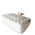 CHANEL Handbag White 21S Jumbo White Caviar Quilted Classic Flap Light Gold Hardware - Redeluxe