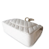 CHANEL Handbag White 21S Jumbo White Caviar Quilted Classic Flap Light Gold Hardware - Redeluxe