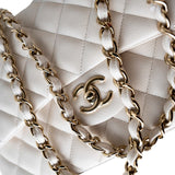 CHANEL Handbag White 21S Jumbo White Caviar Quilted Classic Flap Light Gold Hardware - Redeluxe