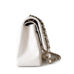 CHANEL Handbag White 21S Jumbo White Caviar Quilted Classic Flap Light Gold Hardware - Redeluxe
