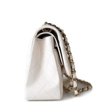 CHANEL Handbag White 21S Jumbo White Caviar Quilted Classic Flap Light Gold Hardware - Redeluxe