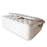 CHANEL Handbag White 21S Jumbo White Caviar Quilted Classic Flap Light Gold Hardware - Redeluxe