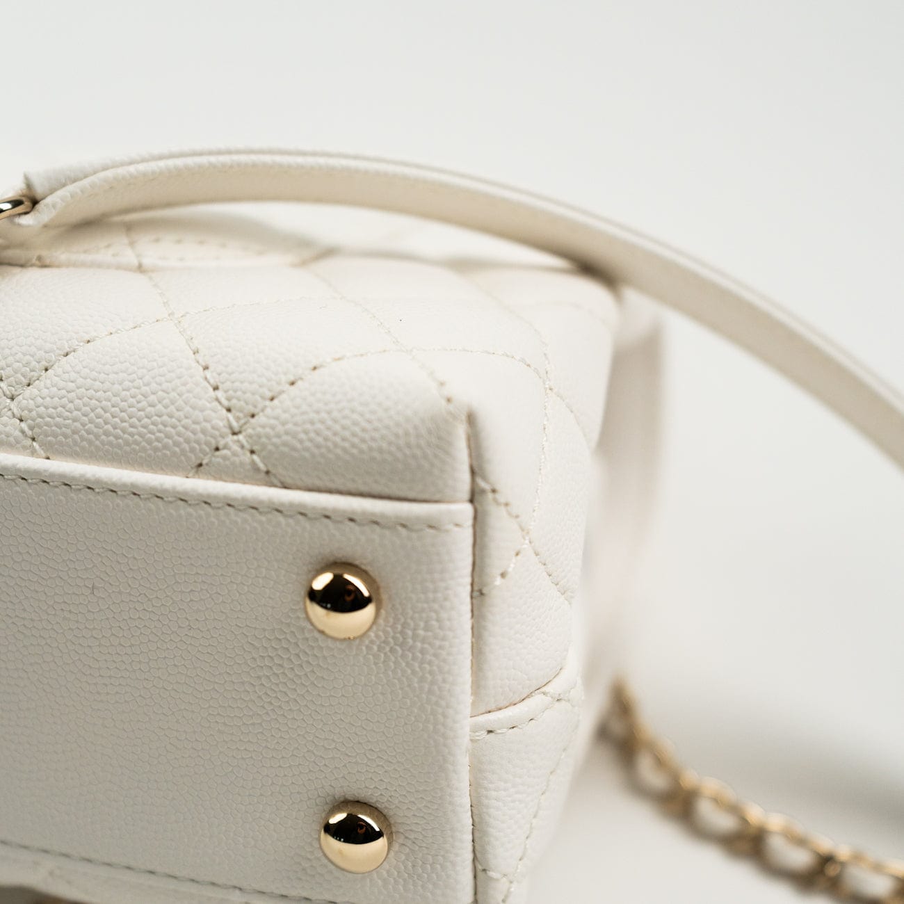 CHANEL Handbag White Caviar Quilted Small Coco Handle - Redeluxe