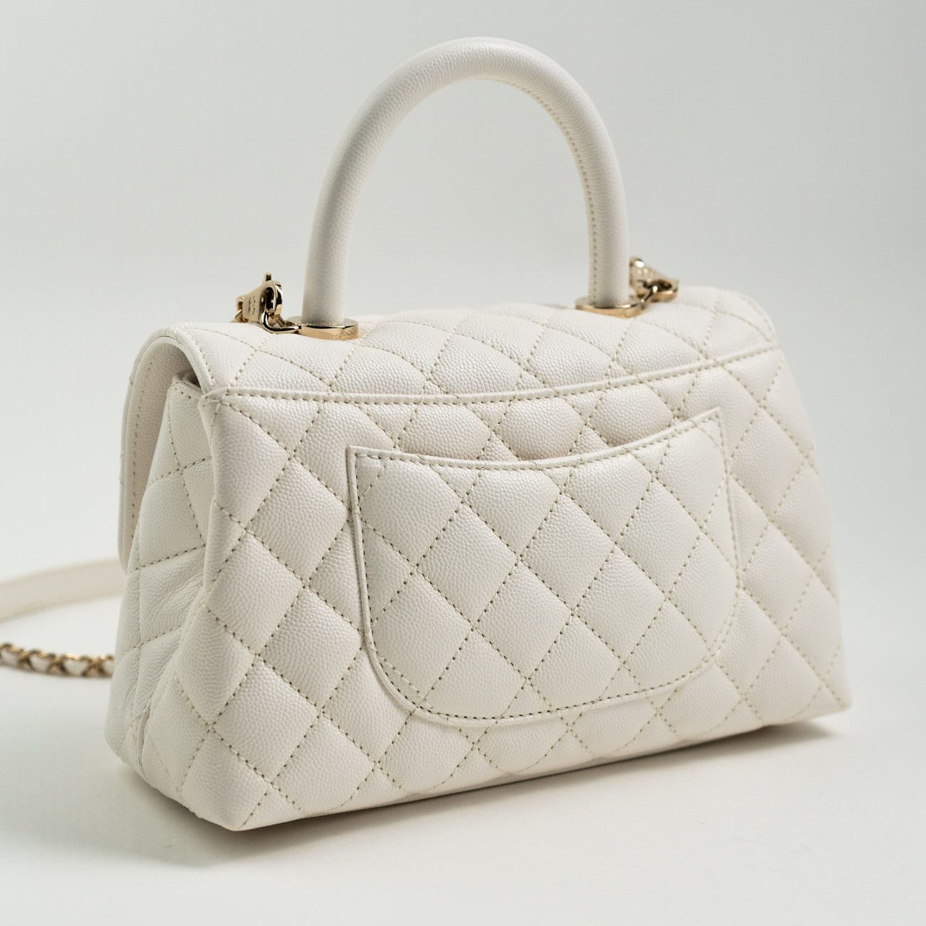 CHANEL Handbag White Caviar Quilted Small Coco Handle - Redeluxe
