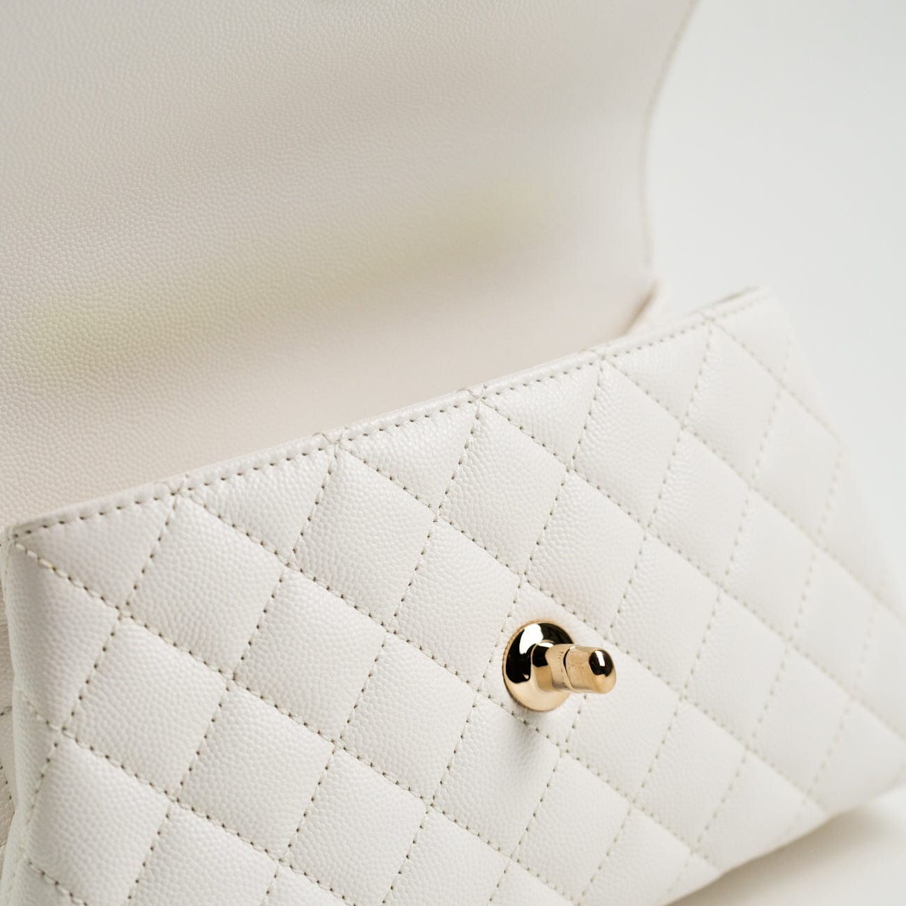 CHANEL Handbag White Caviar Quilted Small Coco Handle - Redeluxe