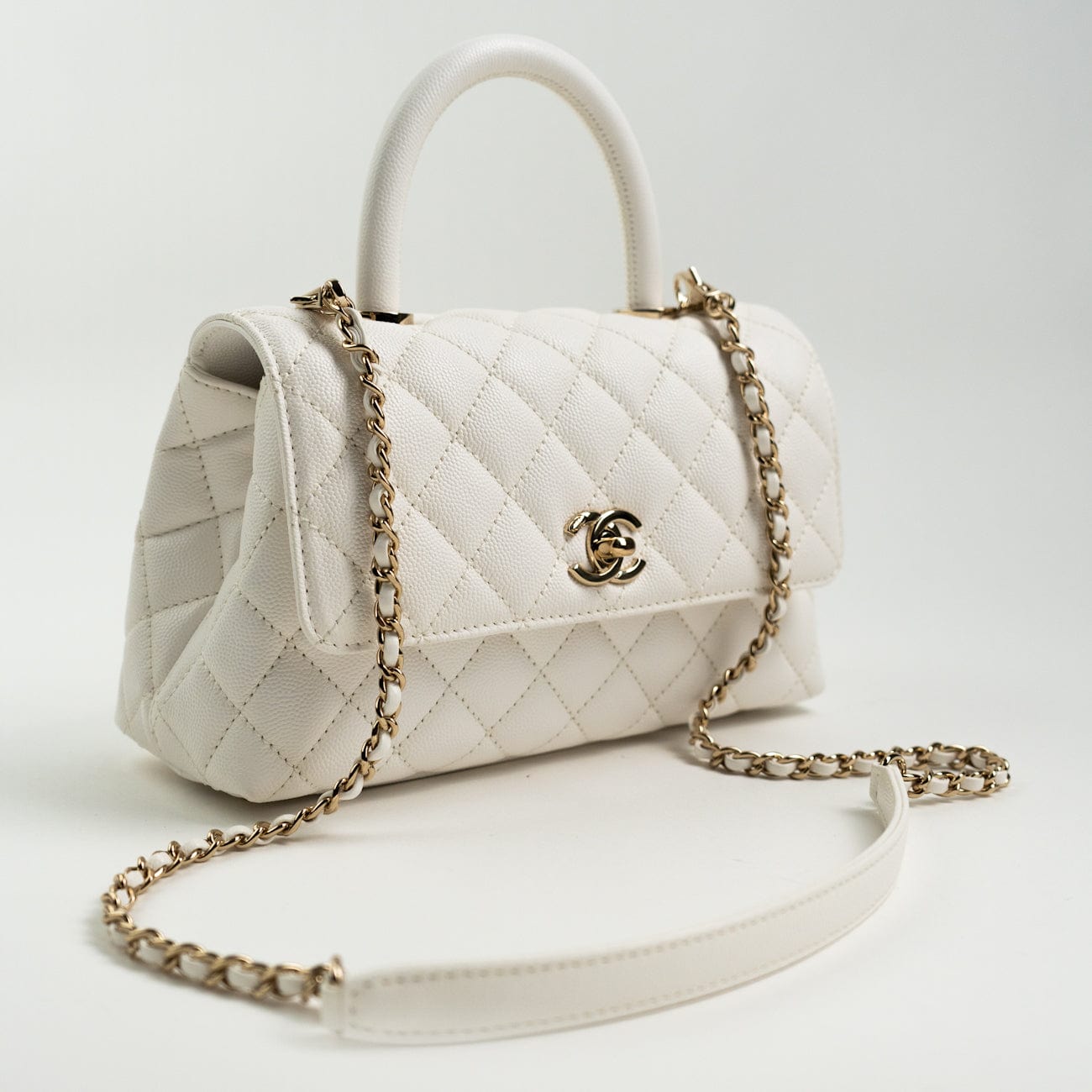 CHANEL Handbag White Caviar Quilted Small Coco Handle - Redeluxe