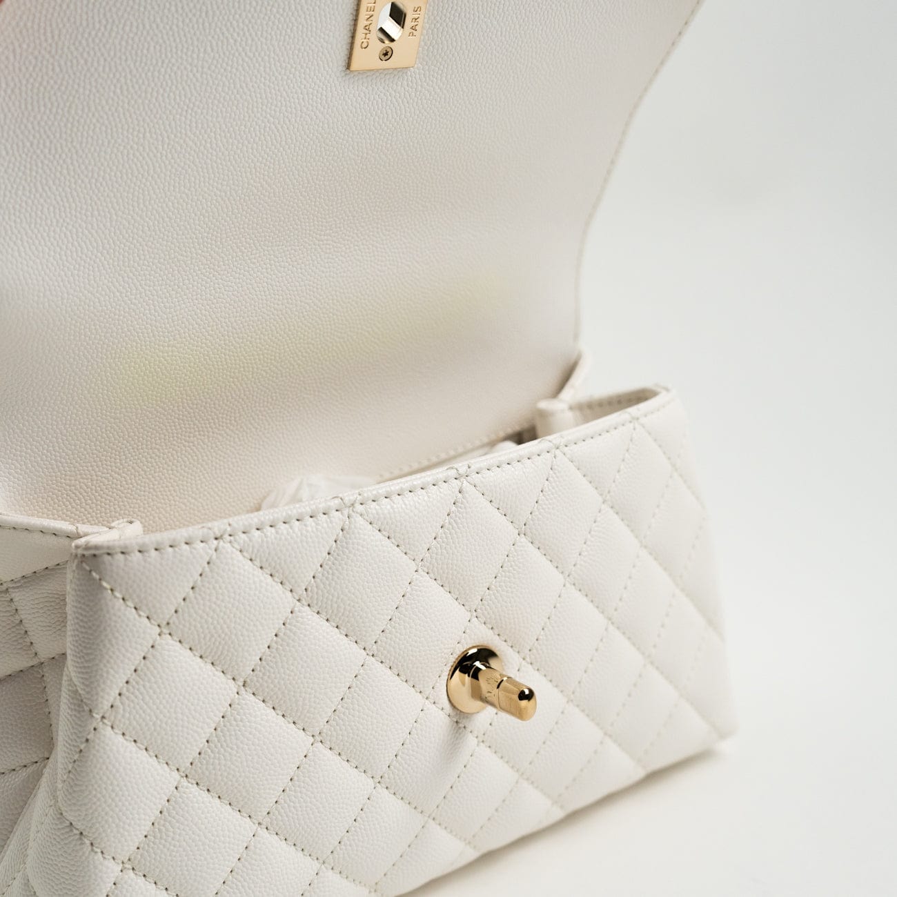 CHANEL Handbag White Caviar Quilted Small Coco Handle - Redeluxe