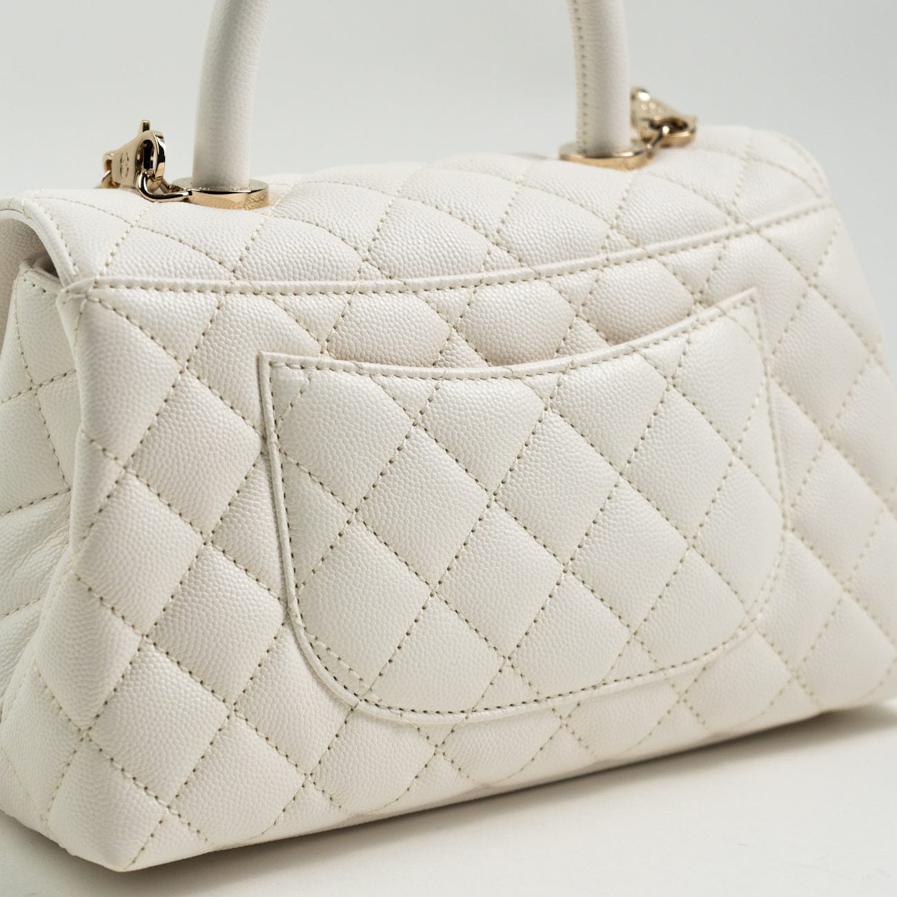 CHANEL Handbag White Caviar Quilted Small Coco Handle - Redeluxe