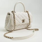 CHANEL Handbag White Caviar Quilted Small Coco Handle - Redeluxe