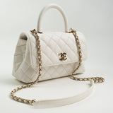 CHANEL Handbag White Caviar Quilted Small Coco Handle - Redeluxe