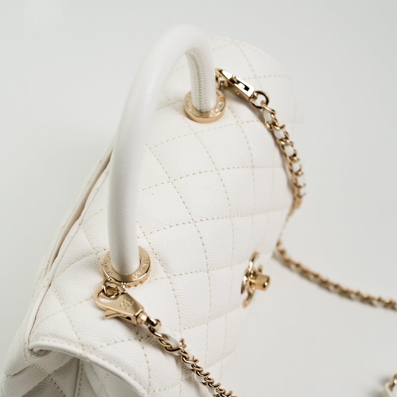 CHANEL Handbag White Caviar Quilted Small Coco Handle - Redeluxe