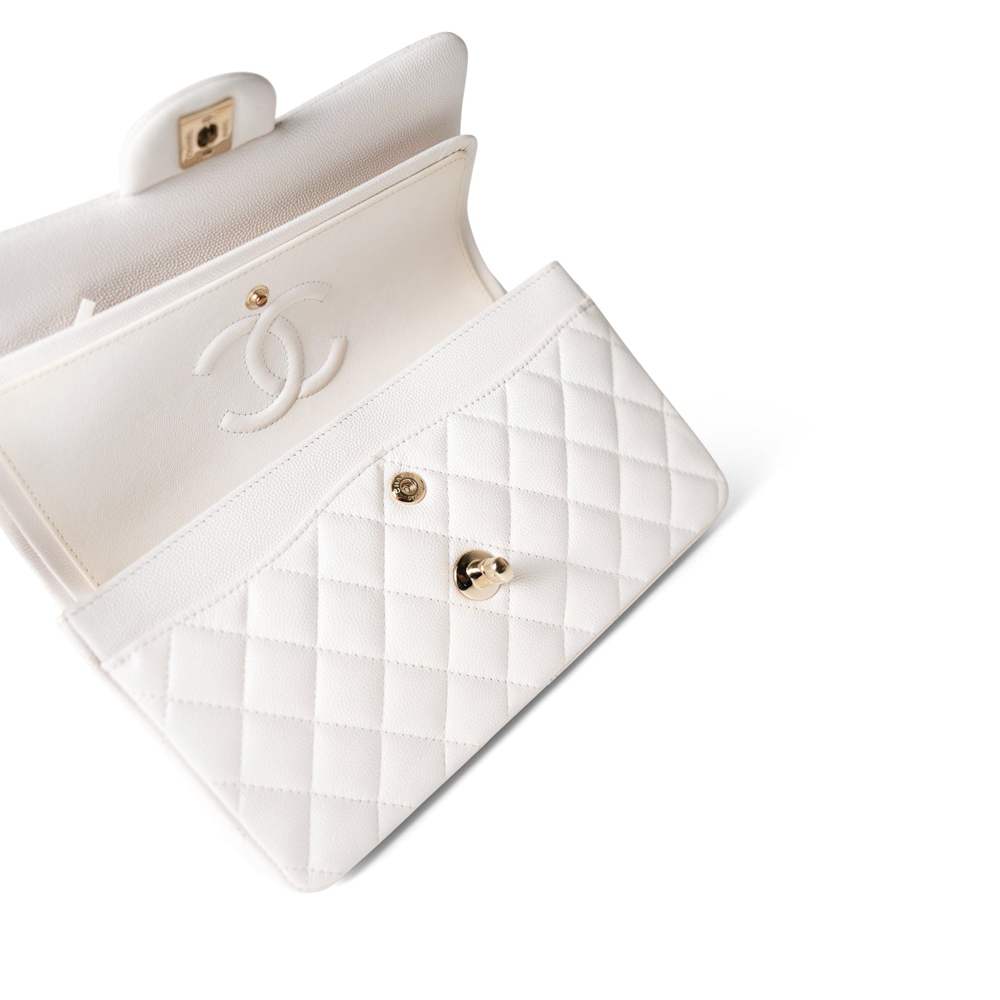 CHANEL Handbag White / Classic flap 21S White Caviar Quilted Classic Flap Small Light Gold Hardware - Redeluxe
