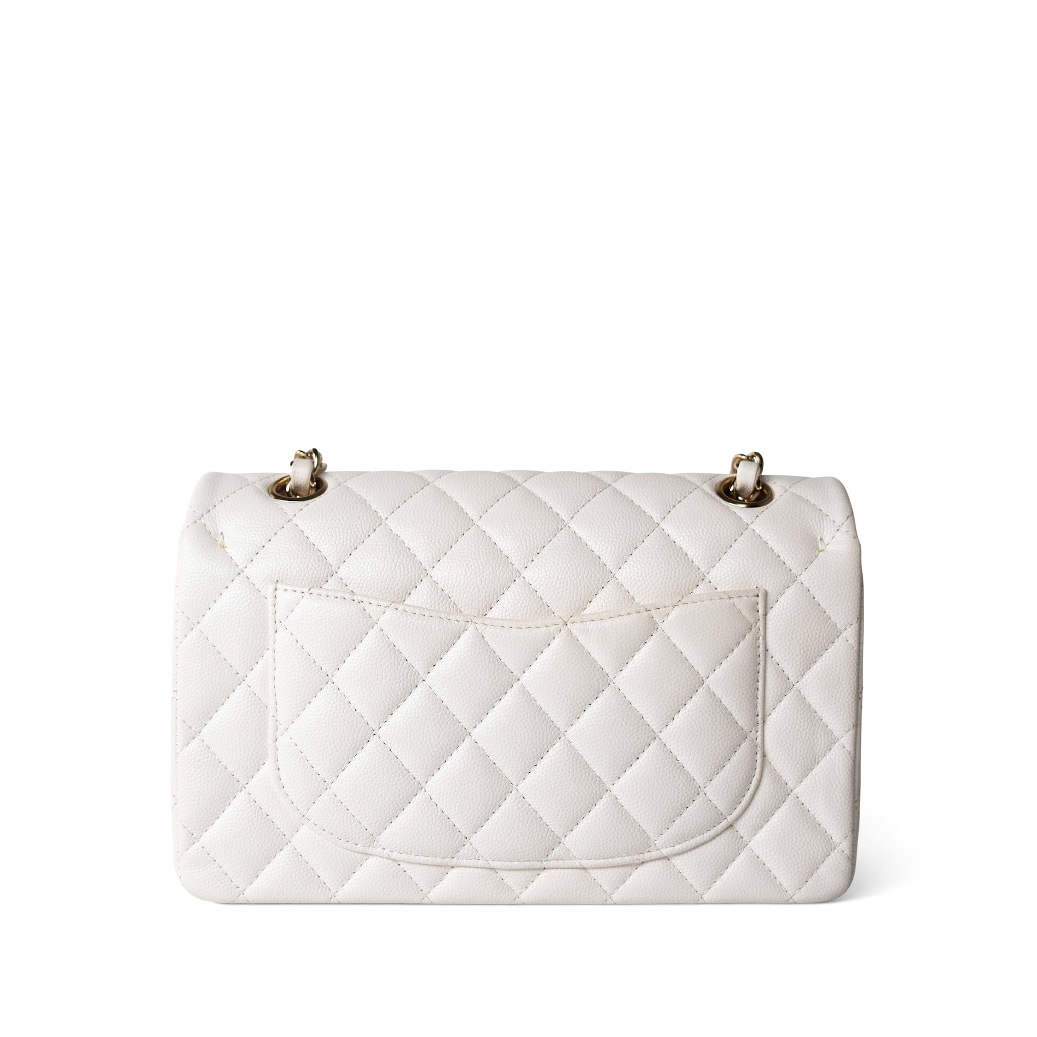 CHANEL Handbag White / Classic flap 21S White Caviar Quilted Classic Flap Small Light Gold Hardware - Redeluxe