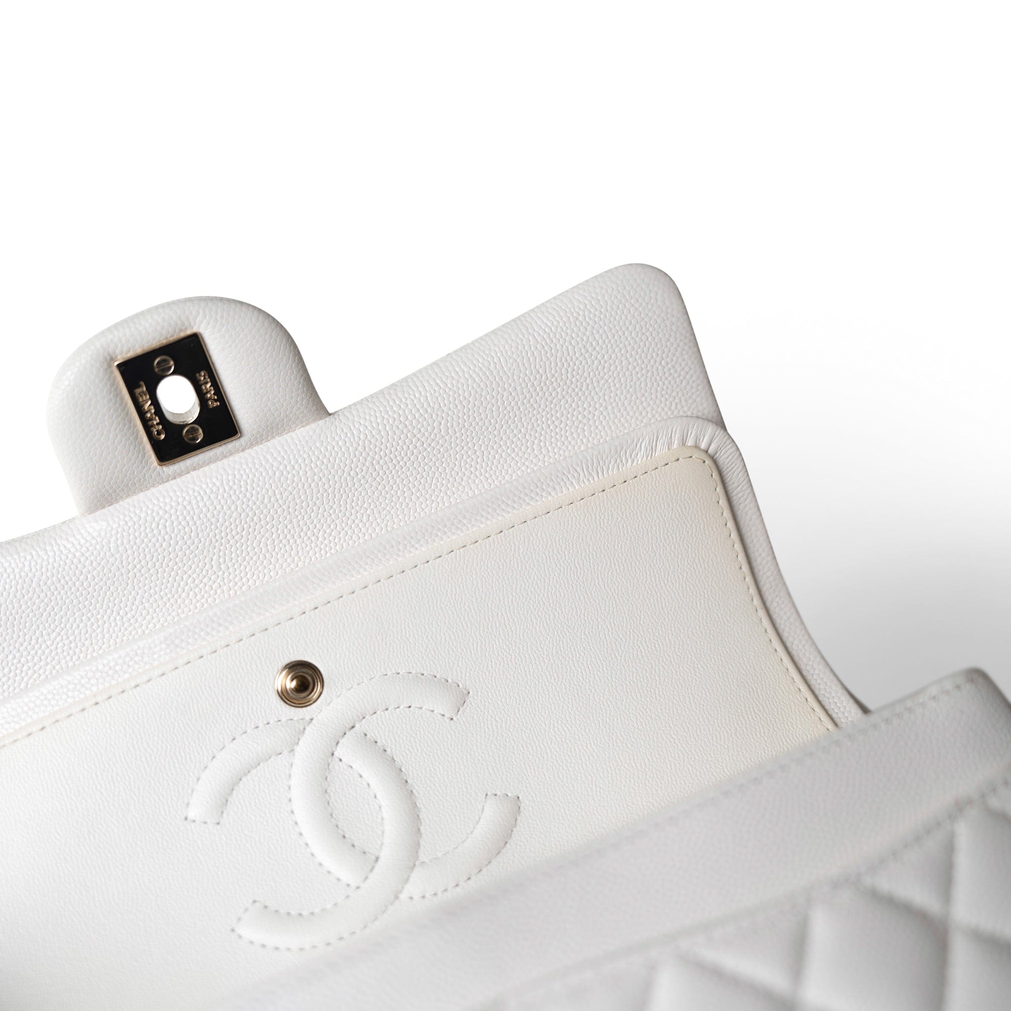 CHANEL Handbag White / Classic flap 21S White Caviar Quilted Classic Flap Small Light Gold Hardware - Redeluxe