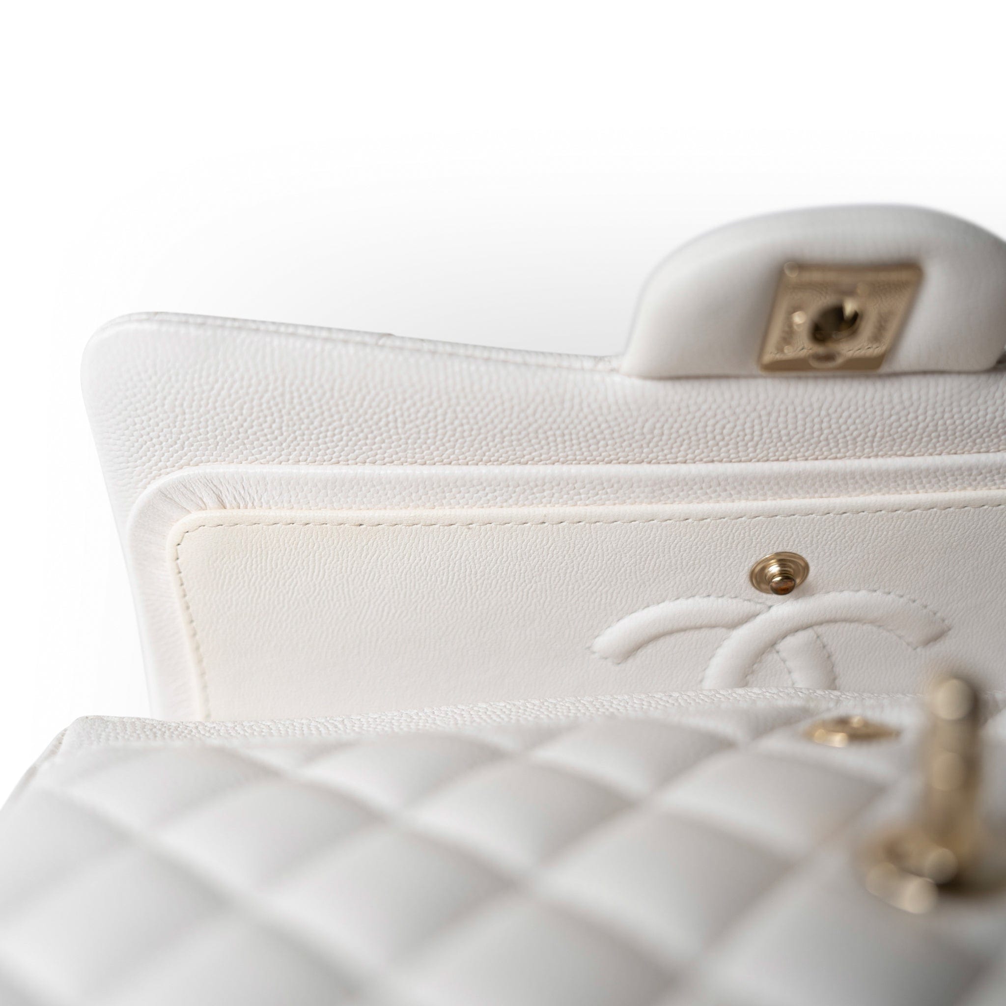 CHANEL Handbag White / Classic flap 21S White Caviar Quilted Classic Flap Small Light Gold Hardware - Redeluxe