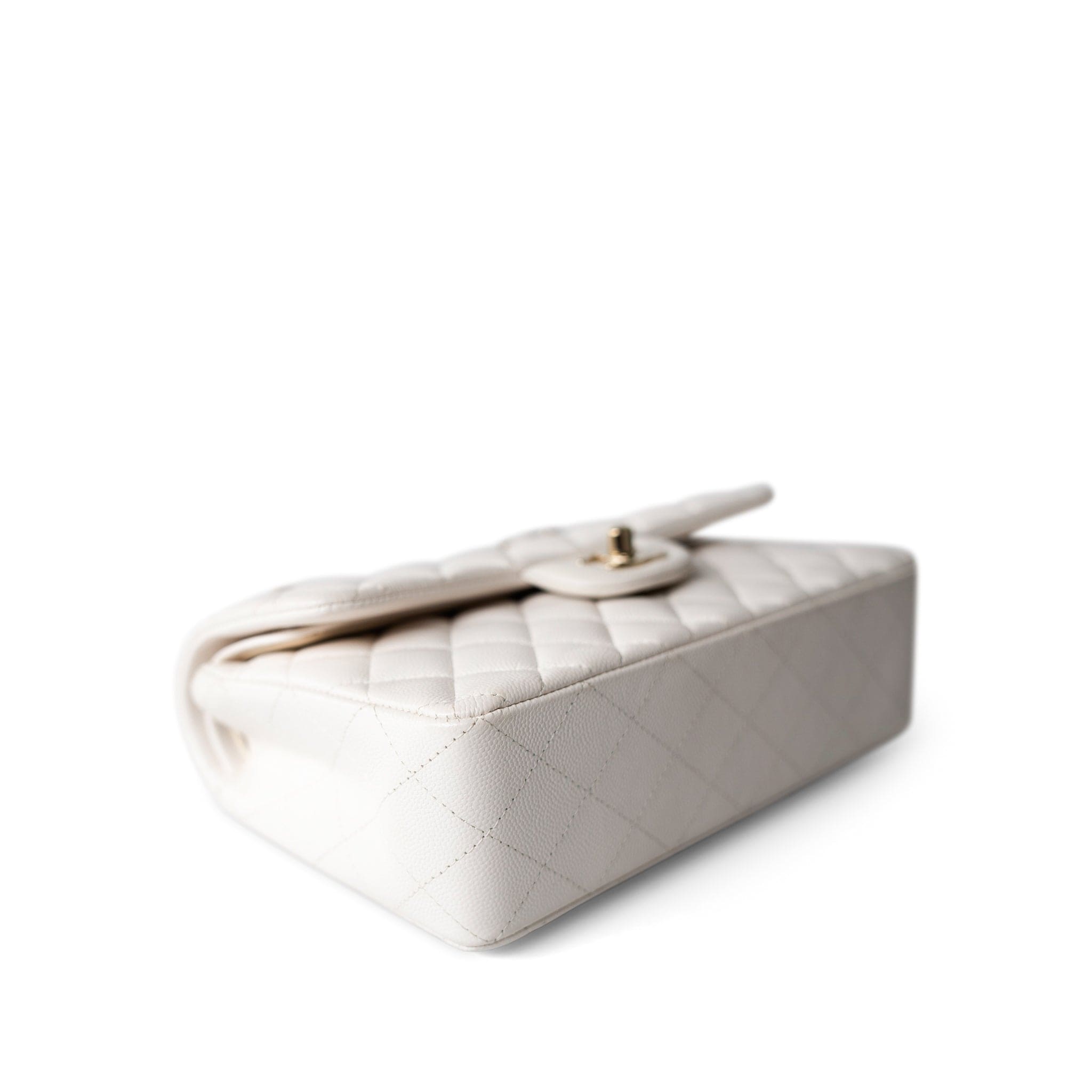CHANEL Handbag White / Classic flap 21S White Caviar Quilted Classic Flap Small Light Gold Hardware - Redeluxe