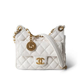 CHANEL Handbag White White Shiny Crumpled Calfskin Hobo Bag Small Aged Gold Hardware - Redeluxe