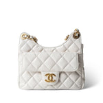 CHANEL Handbag White White Shiny Crumpled Calfskin Hobo Bag Small Aged Gold Hardware - Redeluxe