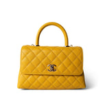 CHANEL Handbag Yellow 22A Yellow Caviar Quilted Coco Handle Small (Old Mini) Light Gold Hardware - Redeluxe