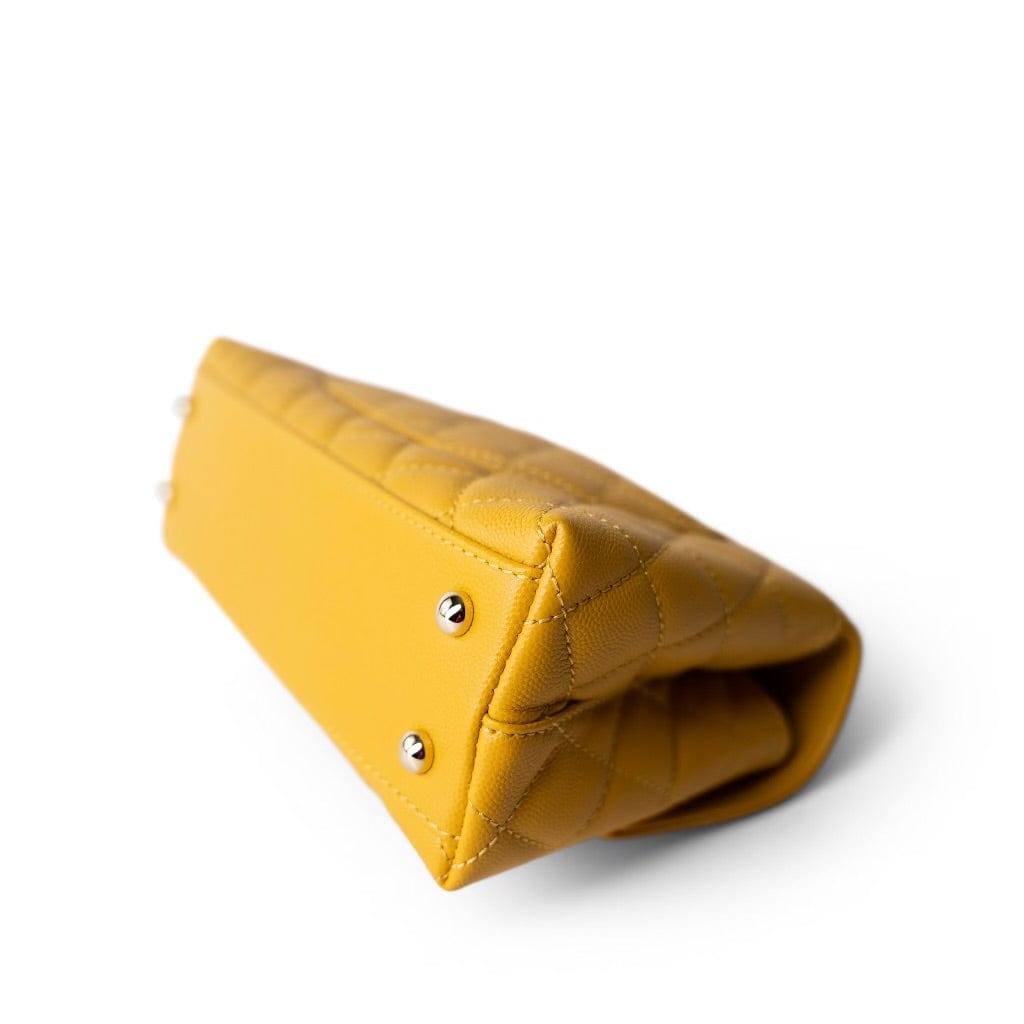 CHANEL Handbag Yellow 22A Yellow Caviar Quilted Coco Handle Small (Old Mini) Light Gold Hardware - Redeluxe