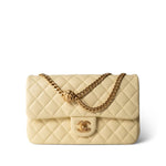 CHANEL Handbag Yellow 23S Light Yellow Lambskin Quilted Sweet Camelia Medium Single Flap Aged Gold Hardware - Redeluxe