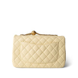 CHANEL Handbag Yellow 23S Light Yellow Lambskin Quilted Sweet Camelia Medium Single Flap Aged Gold Hardware - Redeluxe