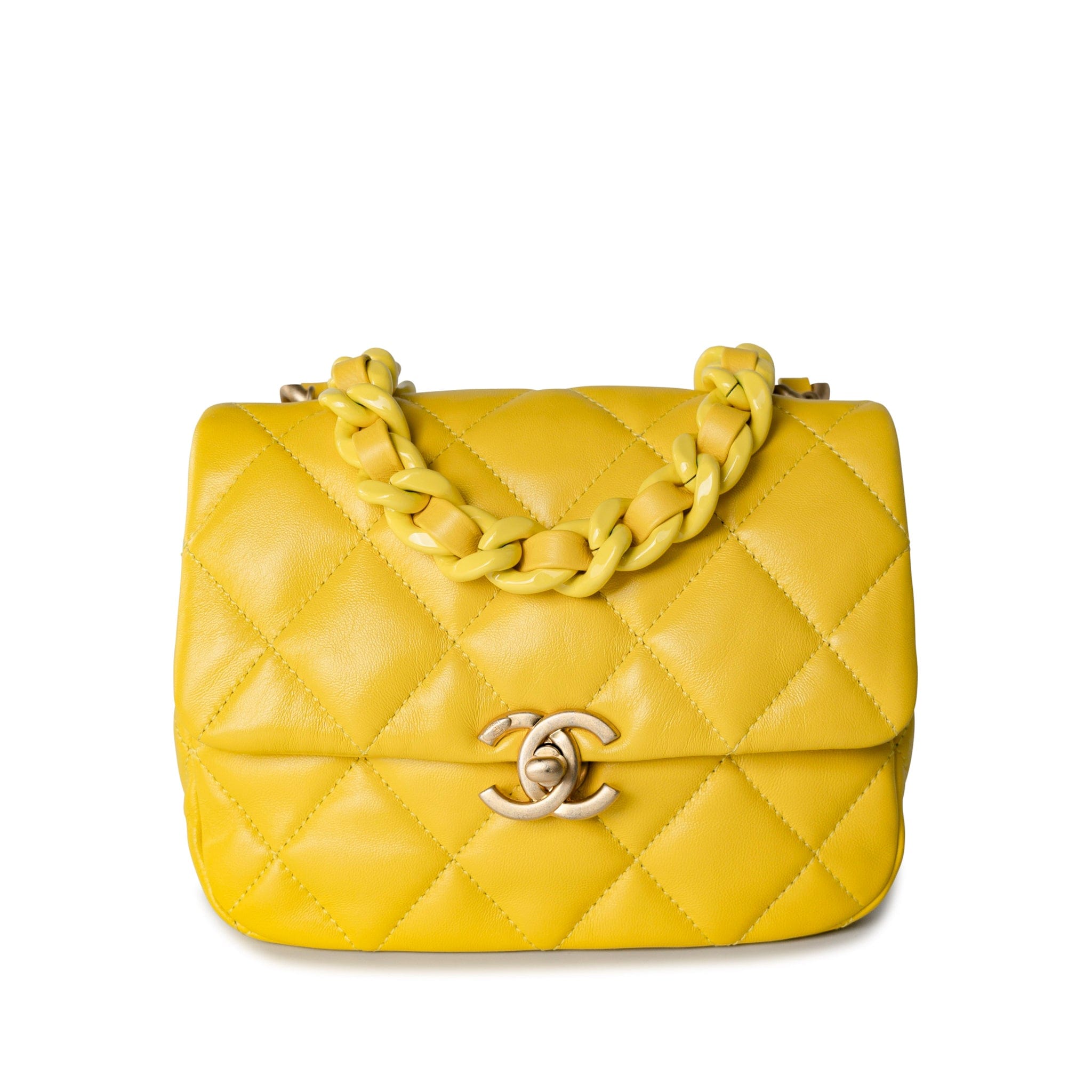 Yellow Lambskin Quilted Lacquered Metal CC Flap Bag – REDELUXE