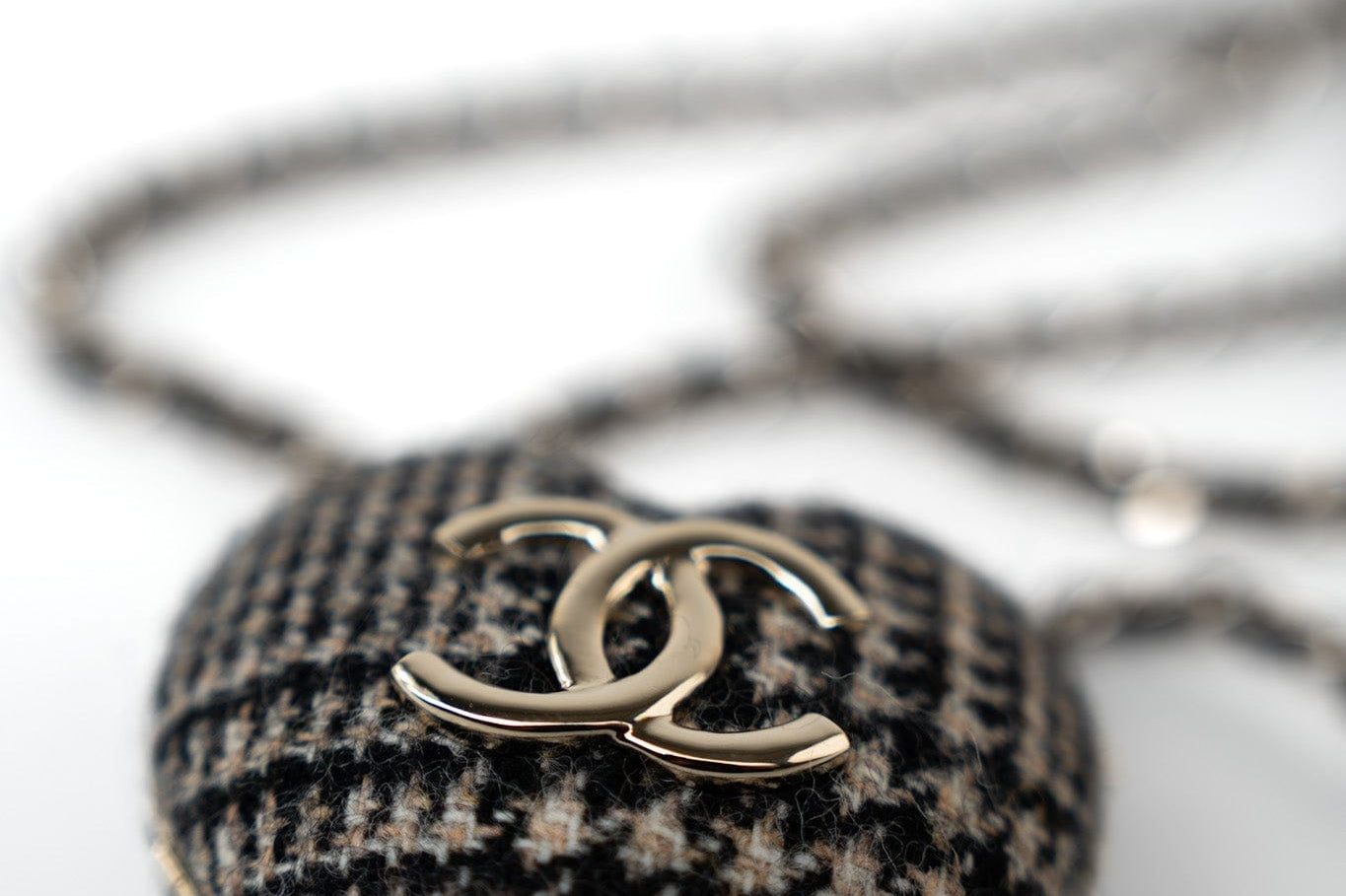 CHANEL Necklace Black Necklace Metal Heart Tweed Lambskin & Resin Gold Black Silver  & Ecru - Redeluxe