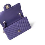 CHANEL Purple 20S Light Purple Lambskin Chevron Mini Rectangular Flap Light Gold Hardware - Redeluxe