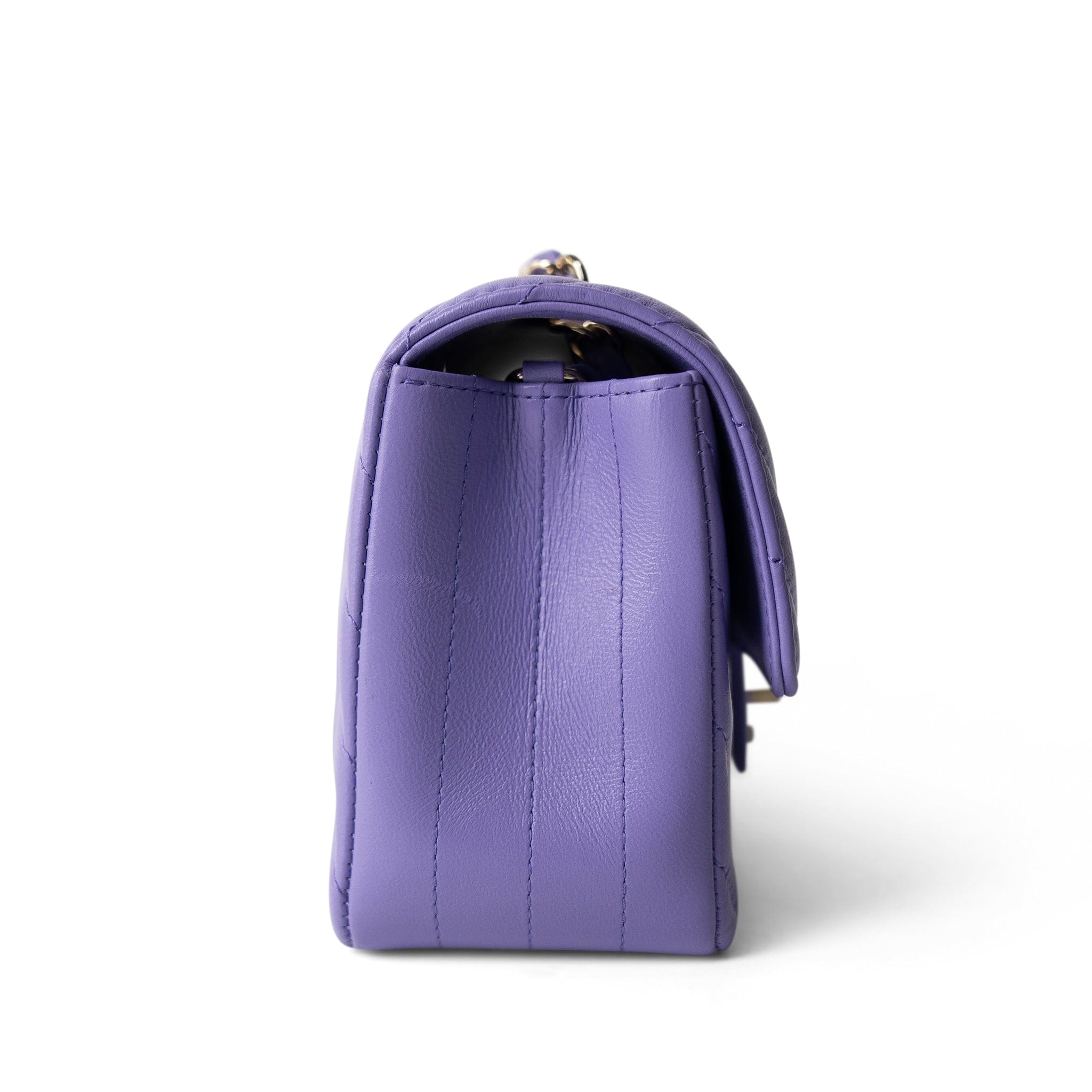 CHANEL Purple 20S Light Purple Lambskin Chevron Mini Rectangular Flap Light Gold Hardware - Redeluxe