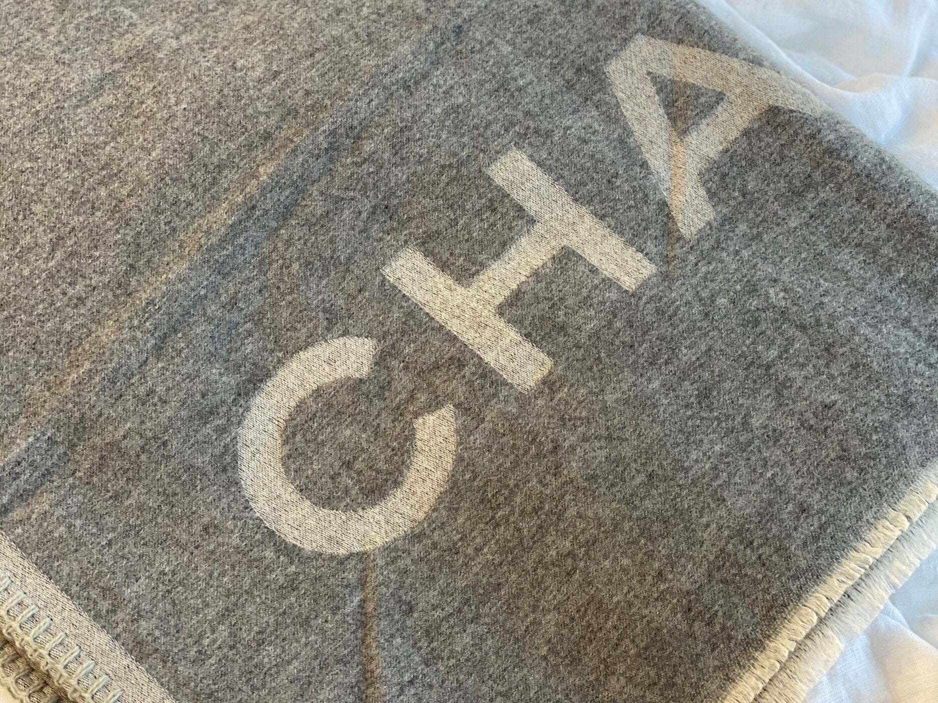 CHANEL Scarf Grey Chanel Cashmere Scarf - Grey - Redeluxe