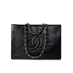 CHANEL Tote 20A Large Black Leather Shopping Tote Antique Gold Hardware - Redeluxe