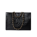 CHANEL Tote 20A Large Black Leather Shopping Tote Antique Gold Hardware - Redeluxe