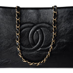 CHANEL Tote 20A Large Black Leather Shopping Tote Antique Gold Hardware - Redeluxe
