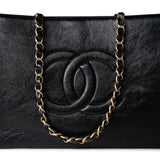 CHANEL Tote 20A Large Black Leather Shopping Tote Antique Gold Hardware - Redeluxe