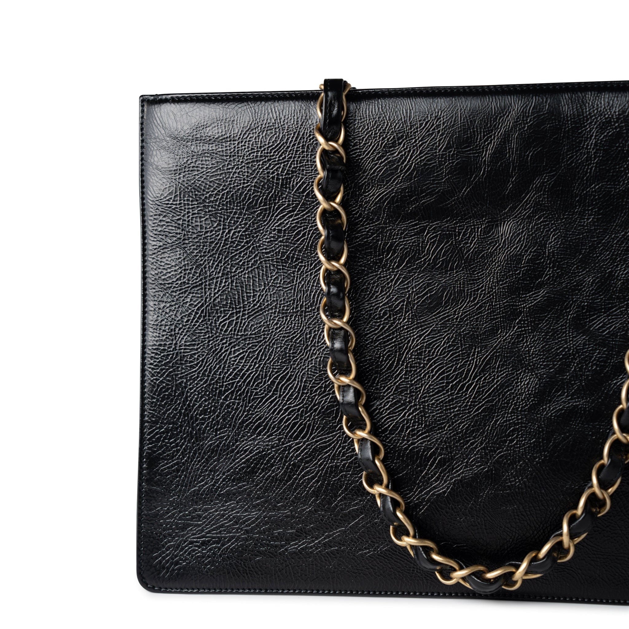 CHANEL Tote 20A Large Black Leather Shopping Tote Antique Gold Hardware - Redeluxe